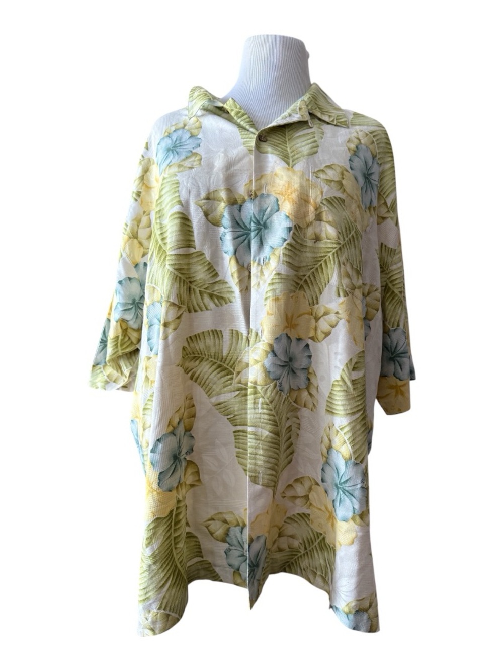 Tommy Bahama Tropical Floral Button-Up Dress - Light Blue & Yellow -3X